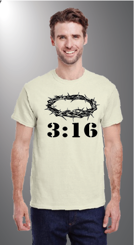 John 3:16 on Gildan G500 front Beige