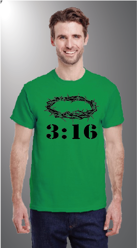 John 3:16 on Gildan G500 front Bright Green