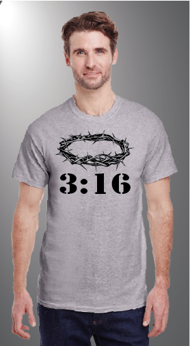 John 3:16 on Gildan G500 front Gray