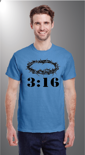 John 3:16 on Gildan G500 front Light Blue