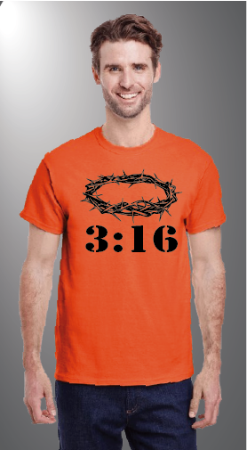 John 3:16 on Gildan G500 front Orange