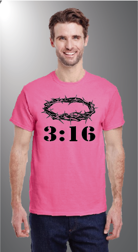 John 3:16 on Gildan G500 front Pink