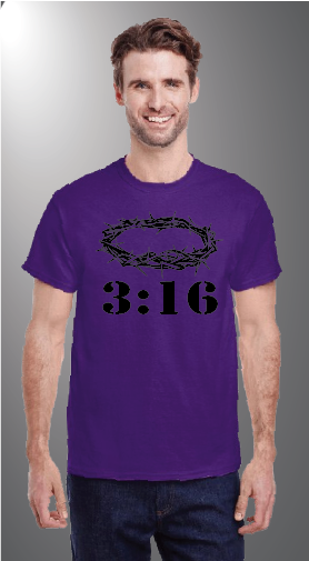 John 3:16 on Gildan G500 front Purple