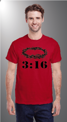 John 3:16 on Gildan G500 front Red