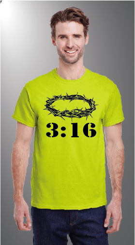 John 3:16 on Gildan G500 front Safety Green