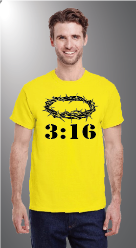 John 3:16 on Gildan G500 front Yellow