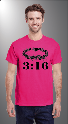 John 3:16 on Gildan G500 front Bright Pink